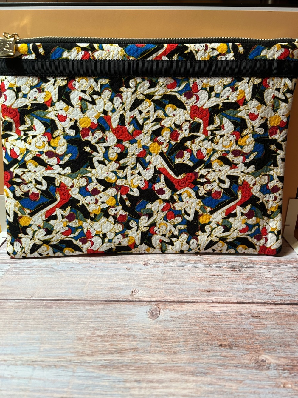 Neiman Marcus Quilted Zip Pouch in Black, White, Red, Blue & Gold